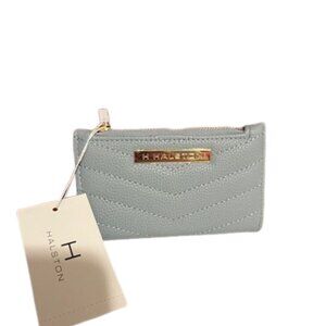 NWT Halston Heritage Quilted Card Wallet | Pale Blue Leather with Gold Hardware